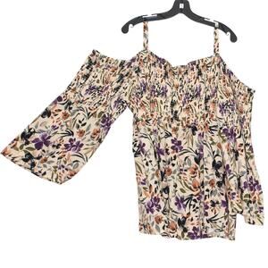 Torrid Top Floral Cold Shoulder Plus Size 6 6X Smocked Flowy Boho Cottagecore